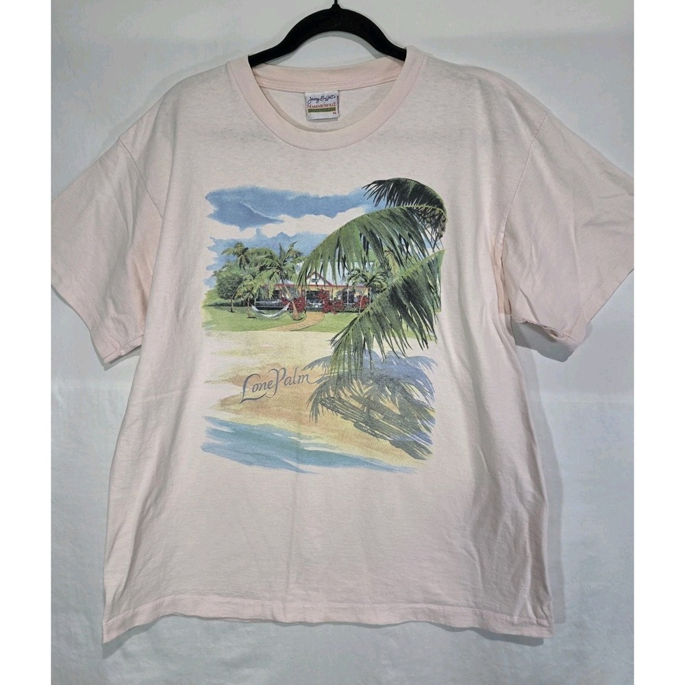 90s Jimmy Buffett Margaritaville Lone Palm Pink Double Sided Graphic T-Shirt XL